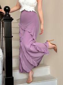 Modelyn Purple Ruched Multi-Layered Ruched Skirt - Purple - View 5