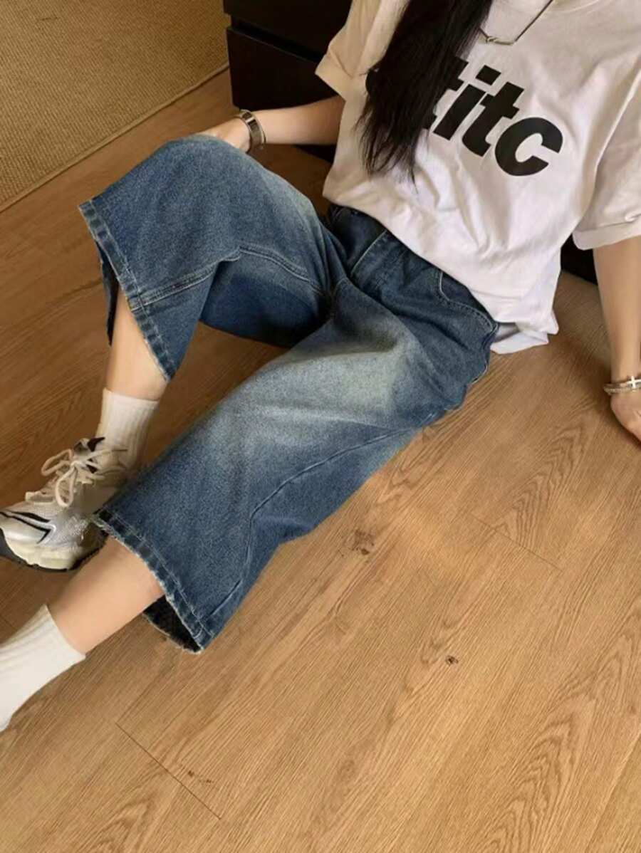 DAZY 女士休闲洗水做旧牛仔短裤 - 藍色 - 查看 1