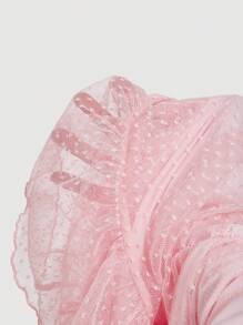 SHEIN MOD 女士粉色波尔卡圆点荷叶边 V 领连衣裙、舞会礼服、派对礼服 - 粉色 - 查看 5