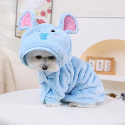 PETSIN 1pc Pet Absorbent Towel, Soft Thick Quick Dry Elephant Hooded Bathrobe, Adjustable Strap For Dog Bathing & Grooming