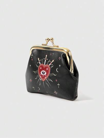 Goth Billetera gótica para mujer de uso diario y para volver a la escuela, con diseño de ojos, cristales y gemas en forma de lágrima y gota de agua, en colores negro, bosque y estilo gótico
