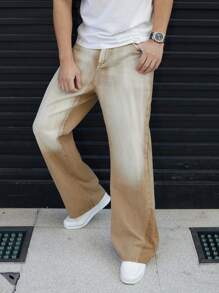 Manfinity Hypemode Jeans amples délavés avec poche inclinée pour homme grande taille - Kaki - Voir 1
