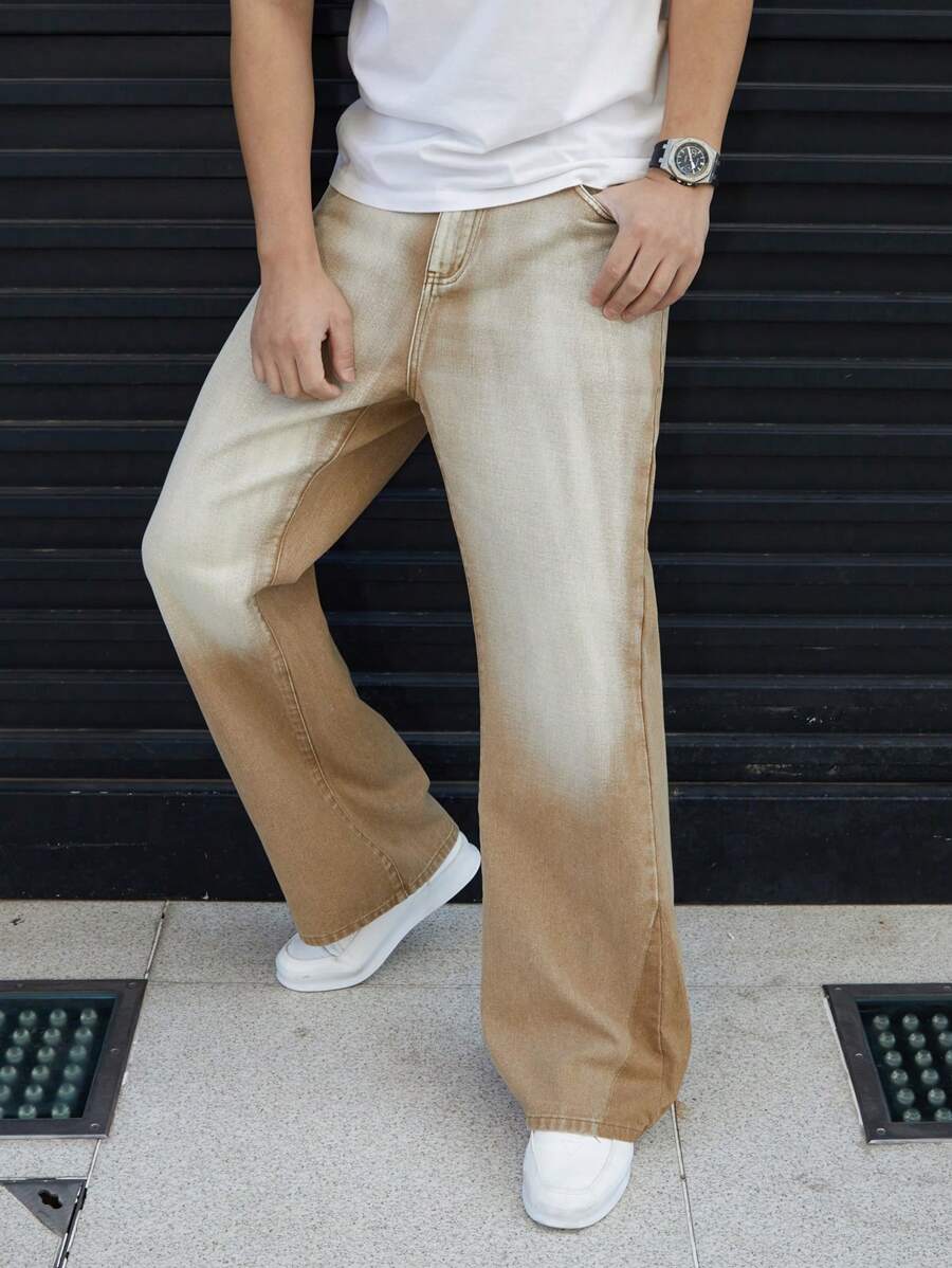 Manfinity Hypemode Jeans amples délavés avec poche inclinée pour homme grande taille - Kaki - Voir 1
