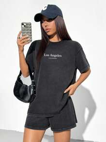 SHEIN EZwear Completo sportivo casual in maglia nero per donna