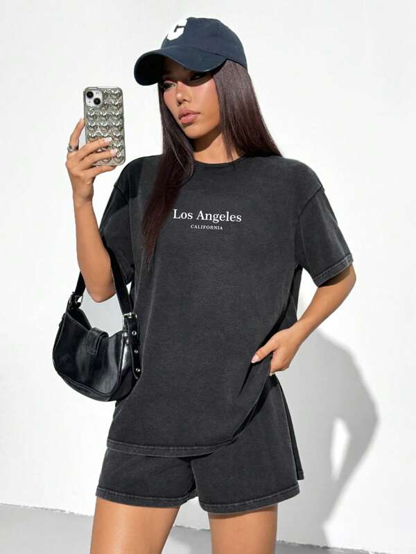 SHEIN EZwear Black Knitted Women's Casual Sports Suit