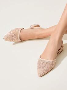 CUCCOO CHICEST Giày lười đế bằng lưới ren màu hồng thoáng khí thanh lịch thoải mái cho nữ - Hồng - Xem 4