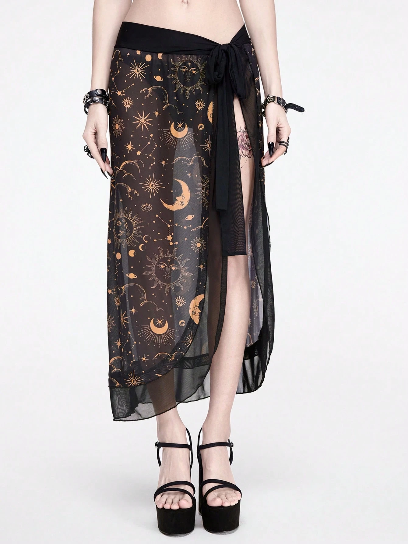 ★2025SS新作★GOTTER GALLERY★GEM SHIRRING WRAP SKIRT PANTS Front layered wrap skirt paneled cotton-twill straight-leg