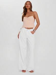 MUSERA 露背吊带褶皱胸前上衣，适合春夏外出度假 - 杏色 - 查看 3