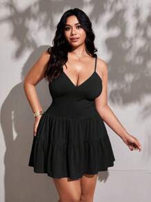 Viva Relle Váy mini hở lưng màu trơn mùa hè cỡ lớn - màu đen - Xem 6