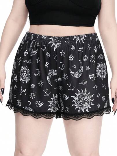Goth Pantalón de pijama de talla grande con estampado completo de luna y estrella