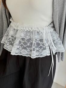 Dazy Plus Plus Size Resårmidja Spetsskarv Mini Vit Kjol Spets Höstkjolar - Vitt - Visa 8