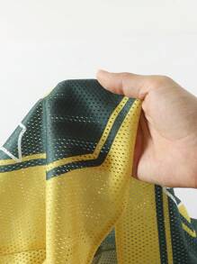 ROMWE MEN Street Life Men's Jersey Religious Boxy Fit Mesh Patchwork Short Sleeve Shirt, Sporty Shirt - Yellow - View 4