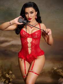 PinupGlam 2 piezas Conjunto de lencería de encaje para mujer