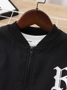 Tween Boys' Casual Academy Print Faux Pocket Mid-Weight Woven Zip-Up Jacket,In Fall/Winter - Black - View 8