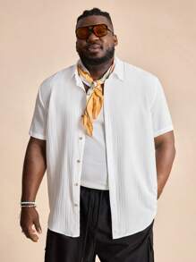 EASEVO Men Plus Size Woven Casual Short Sleeve White Shirt