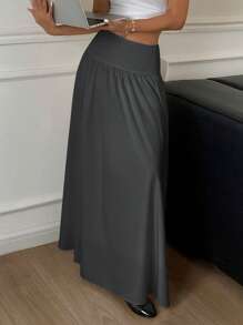 Serisse Women Side Zipper Pleated Solid Color Skirt Winter