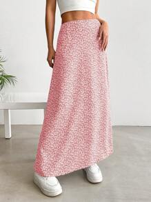 SHEIN EZwear 大码粉色碎花波西米亚风格及膝半身裙，适合春夏季 - 粉色 - 查看 5