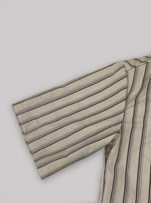 SHEIN Manfinity Dauomo Men's Summer Casual Striped Pocket Button-Down Shirt & Shorts Set - Multicolor - View 3