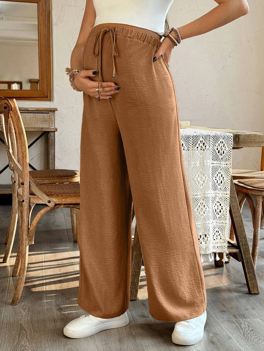 SHEIN Loose Casual Wide Leg Maternity Pants, Spring/Summer - Coffee Brown - View 1