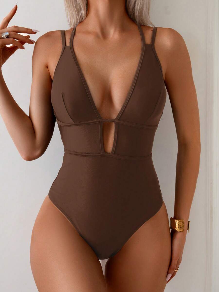 Swim Basics 1 件女式性感修身腰部合身连体泳衣，度假休闲