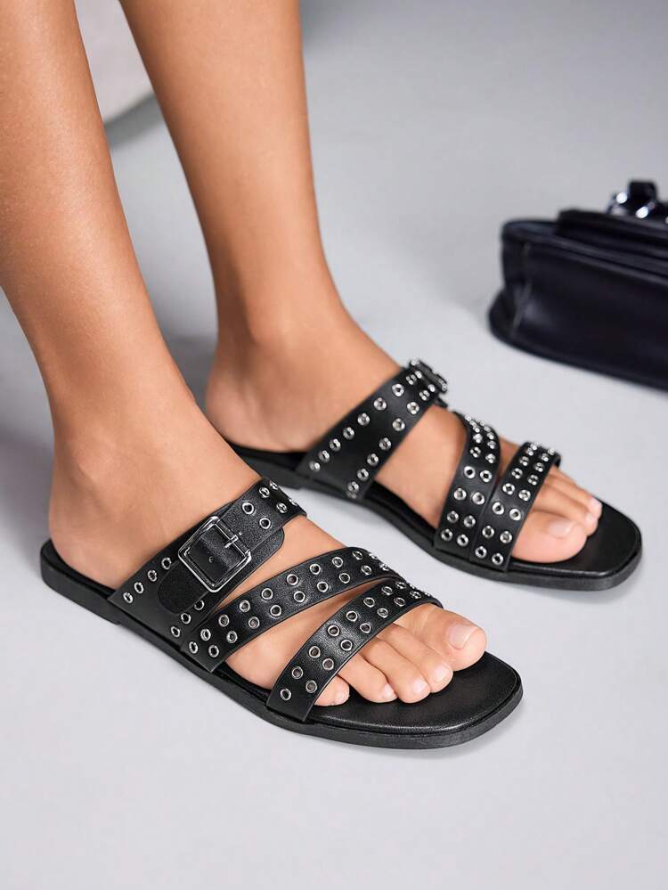 CUCCOO GRLICON Women's Flat Sandals, Y2K Style, Punk Rock, Biker, Cool Girl, Suitable For Halloween, Christmas, Party