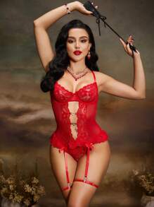 PinupGlam 2 piezas Conjunto de lencería de encaje para mujer