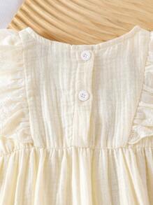 Infant Girls' Korean Style Casual Embroidered Flower & Ruffle Double-Layered Romper, Summer