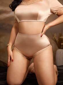 PinupGlam Große Größen Satin Spitzen Höschen, bequem und dehnbar