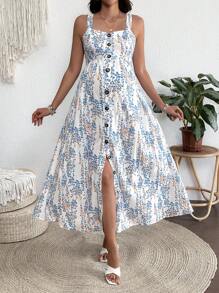 SHEIN Vestido informal de maternidad con botones y estampado floral ditsy - Multicolor - Ver 2