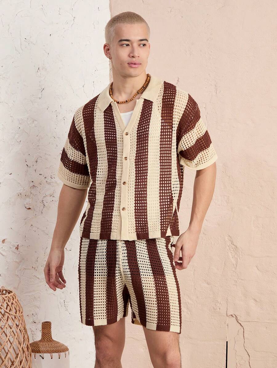 Manfinity VCAY 2pcs/Set Flip Design Long Loose Fit Casual Shirt, Men - Multicolor - View 1