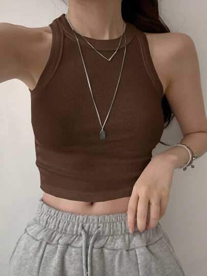 DAZY Women Basic Solid Color Sleeveless Sports Tank Top, Fashionable For Summer Crop Women Tops