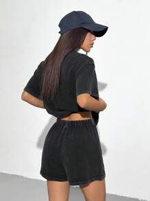 SHEIN EZwear Completo sportivo casual in maglia nero per donna