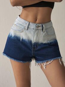 Easelle Shorts vaqueros de talle bajo con diseño degradado en azul, estilo vintage y casual para mujer