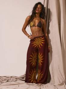 Musera Resort 图形太阳印花超长裙罩衫春夏季度假性感波西米亚风伊比沙岛节日海滩泳装沙滩秋季派对 - 彩色 - 查看 5