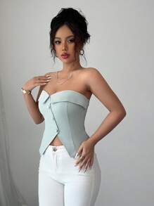 Elenzga Women's Solid Color Single Breasted Split Hem Fashionable Bandeau Top