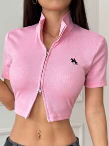 SHEIN EZwear Chaqueta minimalista de moda rosa para mujer, adecuada para el verano