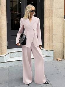 Aloruh 女士基本款翻领长袖西装外套和裤子套装，通勤和日常穿着办公室服装，适合女性商务女性着装