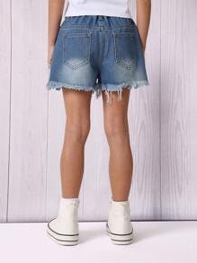SUMWON Distressed Denim Shorts Raw Hem Mid Rise Summer Festival Beach Casual Cut-Off Classic Frayed Jean Shorts Streetwear Everyday Essential - Medium Wash - View 2