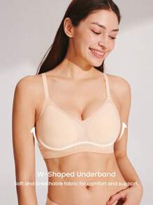 LUVLETTE Dream Curve Air Wireless Seamless Breathable Sheer T-Shirt Plunge No Show Underwear Nude Airy Sticky Basic SizeFreedom Bra