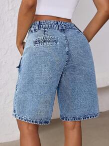 SHEIN ICON Denim Shorts With Pockets, Fashionable For Summer - Light Wash - View 2