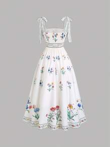 Sweetra Nuevo vestido ajustado con estampado floral ditsy de verano francés con vibra de vacaciones para mujeres