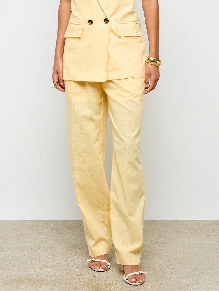 AiiRZ Pantalon en lin à taille haute et jambe évasée