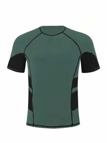 Manfinity Men's Summer Beach Surfing Contrast Sleeve T-Shirt, Hawaiian - Army Green - View 4