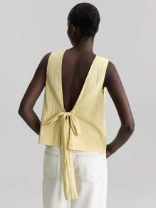 Ontre Top de tirantes texturizado de color amarillo crema de verano para mujer, atuendo para graduación, viaje o festival de música