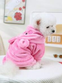 PETSIN 1pc Pet Absorbent Towel, Soft Thickened Quick-Dry Small Pig Hooded Bath Robe With Adjustable Strap, Dog Bathing Grooming Towel