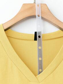 SHEIN LUNE Green Plus Size Summer Top Women's V-Neck Pocket T-Shirt Cotton - Yellow - View 3