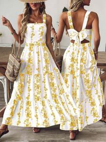 Breezaya Vestido casual de verano con estampado floral, ajustado, con tirantes para la mujer - Amarillo - Ver 1