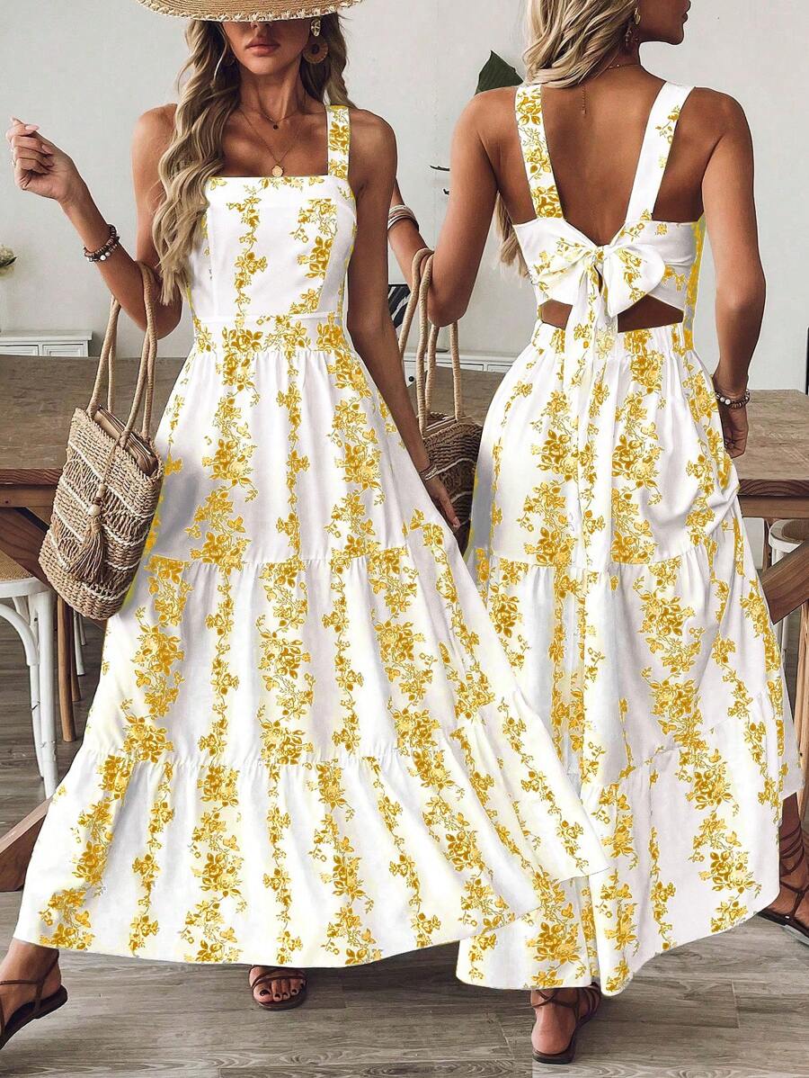 Breezaya Vestido casual de verano con estampado floral, ajustado, con tirantes para la mujer - Amarillo - Ver 1