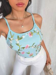 Chiquease Fashionable & Elegant Floral Mesh Camisole - Baby Blue - View 3