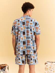 TOM & JERRY X SHEIN 2pcs Men's Summer All-Over Print Short Sleeve Top And Shorts Loungewear Set